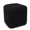 REDEARTH Cube Pouf Foot Stool Ottoman - Hand Knitted Poof - Cord Boho Pouffe - Home Dcor - Stuffed Footrest for Living Room - Bedroom - Covered Patio (16" x 16" x 16") - Black