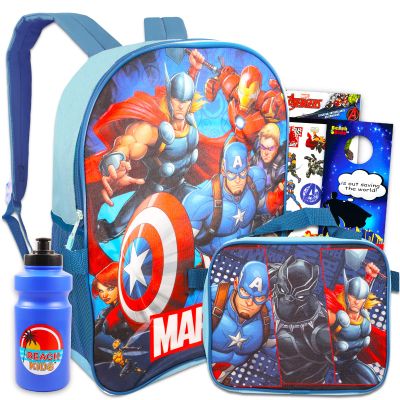 Marvel Avengers Backpack and Lunch Box Set - Bundle 16" Avengers Backpack, Lunch Bag, Water Bottle, Stickers and More | Superhero School Supplies