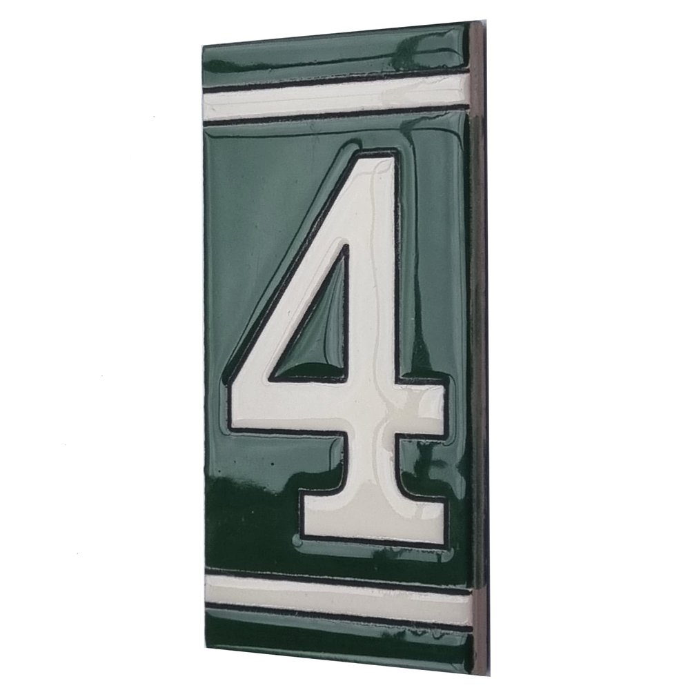 4.3' x 2.2' 11cm x 5.5cm Spanish Olive Classic Hand-Painted Number Tiles & Optional Metal Frames (Olive Number 4)