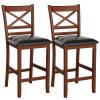 COSTWAY Barstools Set of 2, 25 Counter Height Mid Century Modern Island Chairs with Back, Soft Cushion & Faux Leather Seat, Wooden Armless Kitchen Stools for Home, Cafe Shop, Restaurant, Pub view 1