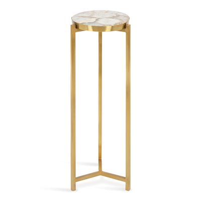 Kate and Laurel Aguilar Modern Drink Table; 9 x 9 x 23; Natural Stone and Gold; Genuine Quartz Accent Table for Small Spaces