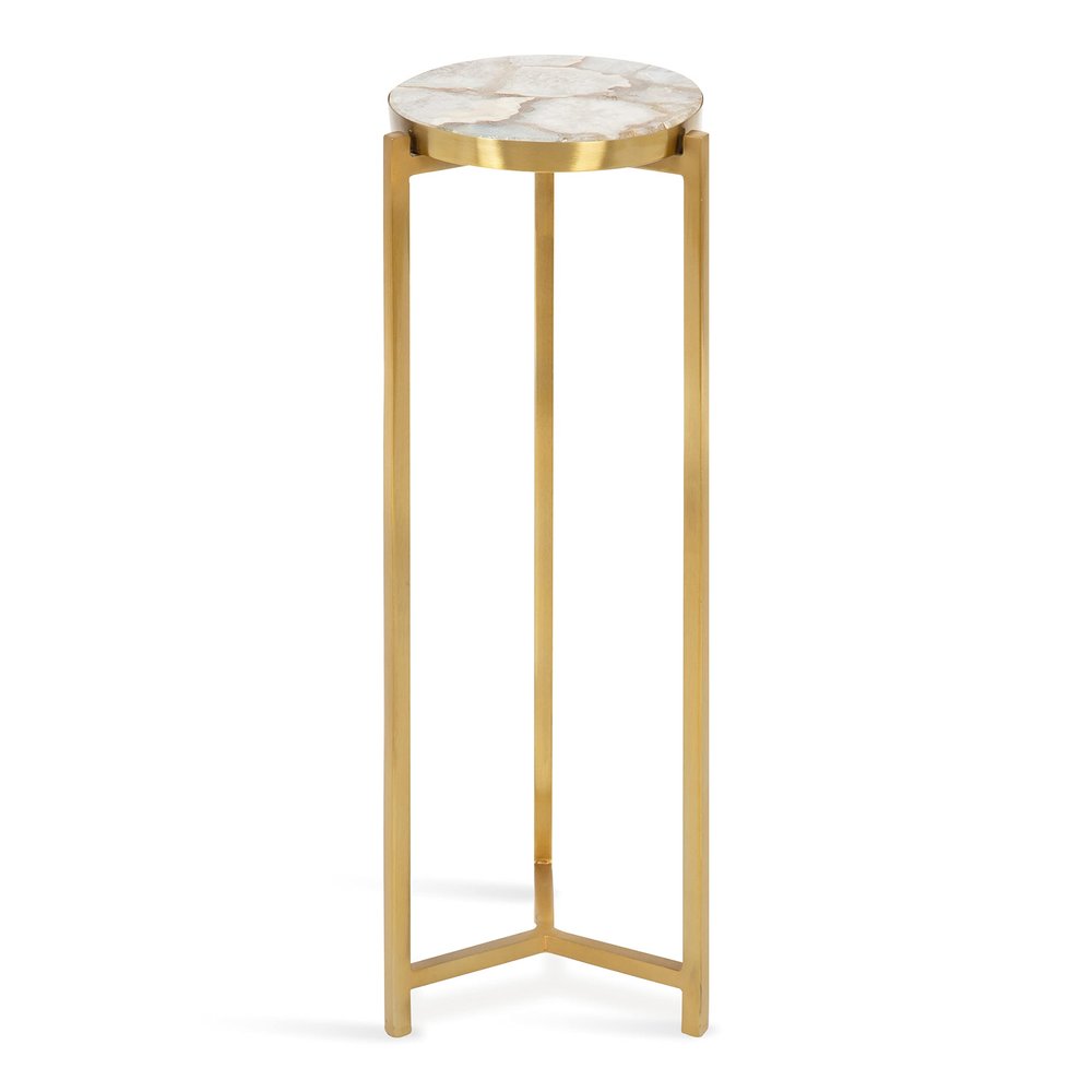 Kate and Laurel Aguilar Modern Drink Table; 9 x 9 x 23; Natural Stone and Gold; Genuine Quartz Accent Table for Small Spaces