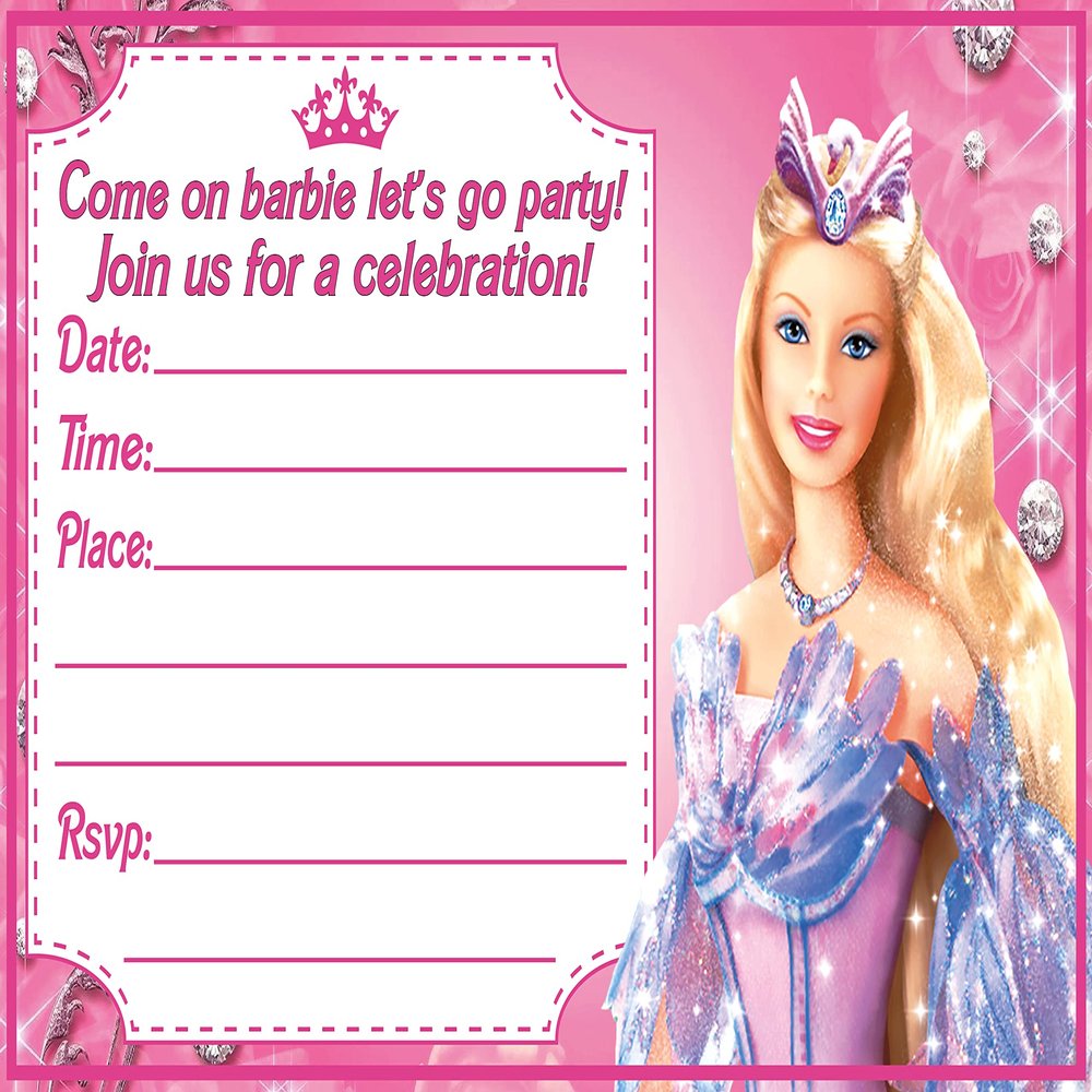Set of 20 Fashion Doll Girl Pink-Themed Happy Birthday Invitation Cards & Envelopes - Lightweight (240g), Postcard Style Invites for the Perfect Party Pack