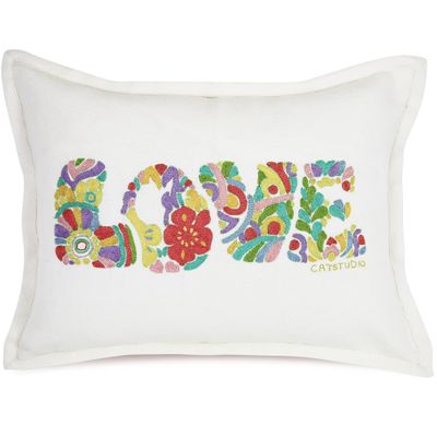 Catstudio Pastel Flower Power Love Hand Embroidered Pillow, Love Letters Spring Decorative Throw Pillows, Embroidered Couch Pillows, Perfect for Mom, Wife or Grandma