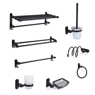 Aluminum Bathroom Hardware Set, 9-Piece Bath Accessories Set Wall Punched for bathroom, Toilet etc