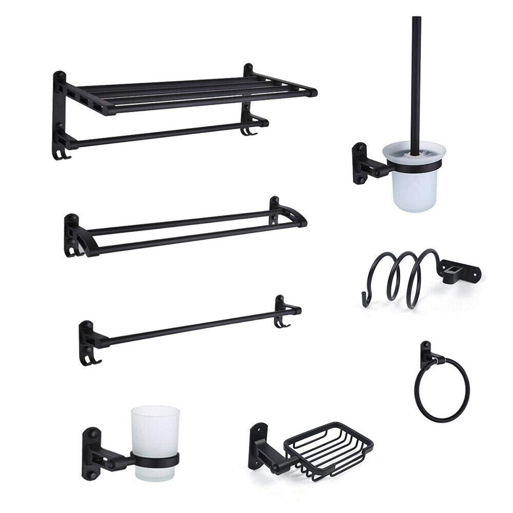 Aluminum Bathroom Hardware Set, 9-Piece Bath Accessories Set Wall Punched for bathroom, Toilet etc