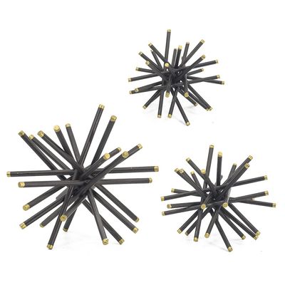 A&B Home Spike Decor Sphere - Metal Statuaries Modern Tabletop Centerpiece Display for Coffee Table Console Shelf, Set of 3