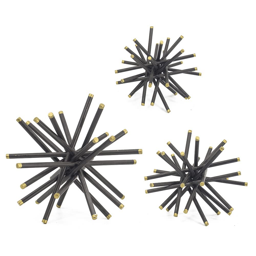 A&B Home Spike Decor Sphere - Metal Statuaries Modern Tabletop Centerpiece Display for Coffee Table Console Shelf, Set of 3