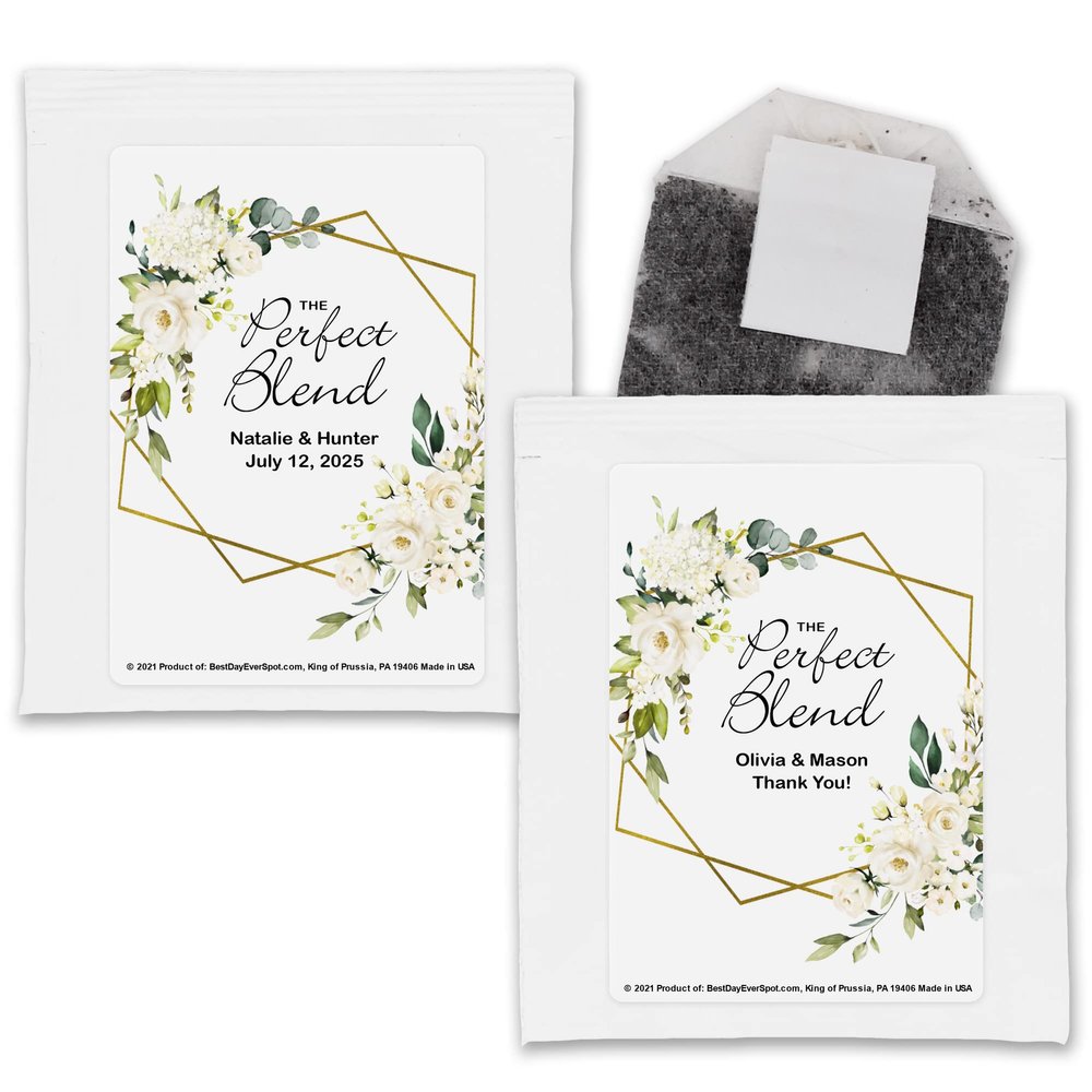 Best Day Ever Spot Tea Bags, Geometric Floral Personalized, Bridal Shower Tea Favors - Set of 30