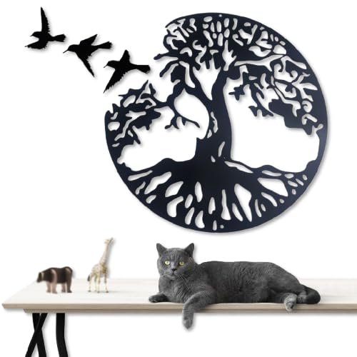 4Pcs Tree of Life Metal Wall Art Decor, 23in Large Outdoor Garden Wall Sculpture with Birds of Peace, Iron Hanging Wall Plaque for Patio Home Living Room, Mother's Day Father's Day Gifts for Men Women
