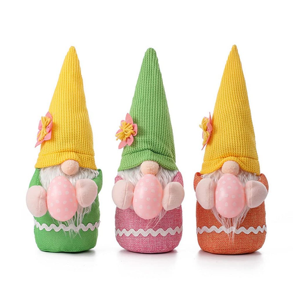 Easter Gnomes Decorations 2022 Easter Bunny Gnome Holding Egg Handmade Swedish Tomte Elf Stuffed Doll Bunny Cute Easter Faceless Dwarf Plush Bunny Ornaments Home Dcor Easter Gifts (C 3pcs)