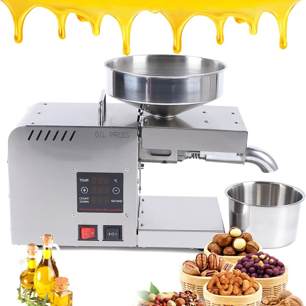 Automatic Oil Press Machine Presser with LCD Touch Screen, Upthehill Stainless Steel Oil Extractor Expell Machine Intelligent Control Panel for Peanuts, Soybeans, Rapeseed, Walnuts, Sesame (610W)