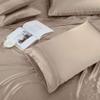 TREELY 4 Piece Satin Sheets Twin Size - Silky Smooth Taupe Sheet Set With Deep Pocket, Fitted Sheet, Flat Sheet, 2 Pillowcases view 4