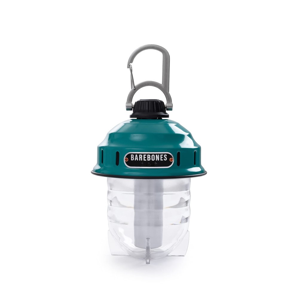 Barebones Beacon Hanging Light Teal, Rechargeable LED Camping Lantern with Adjustable Brightness Weatherproof Vintage-Style Hanging Lantern for Outdoor Adventures and Year-Round Use