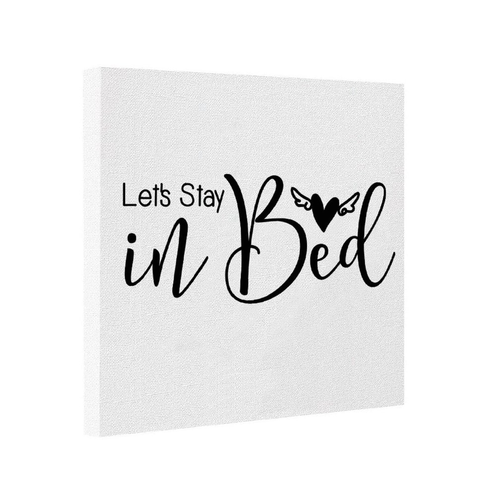 Photo to Canvas Print Wall Art, Let's Stay in Bed Framed Artwork Pictures Prints Farmhouse Wall Decor 8x8 Inch