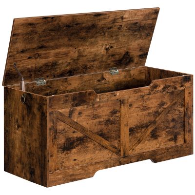HOOBRO Storage Bench, 39.4 Retro Wooden Storage Chest with U-Shaped Cut-Out Pull, Safety Hinge, Supports 220 lb and Easy Assembly for Toy Box Organizer (Rustic Brown) BF771CW01