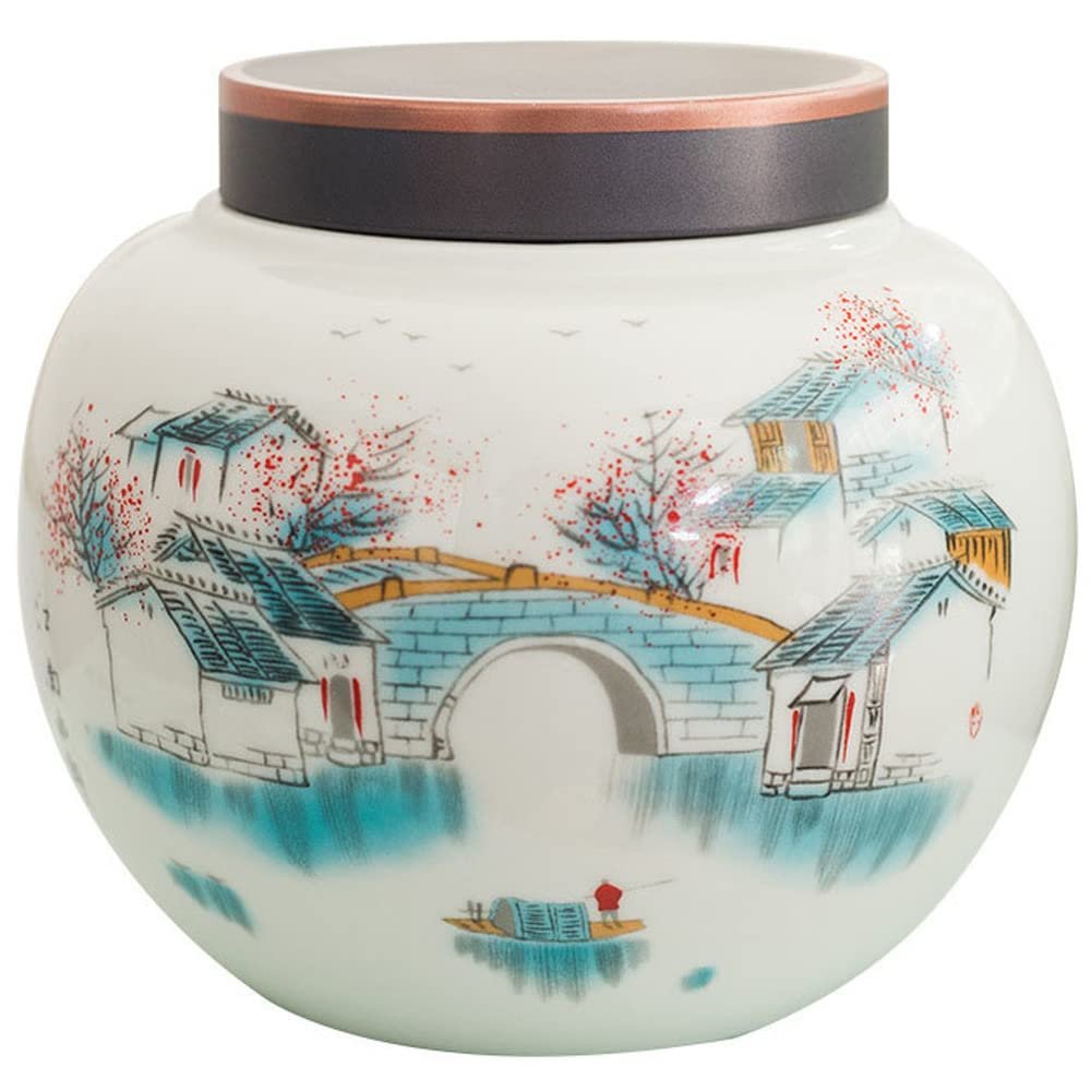 13cm Landscape Pattern Tea Caddy Ceramic Household Storage Tea Sealed Jar Storage Cans
