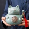 15.5cm Chinese Cat Shape Tea Caddy Ceramic Sealed Jar Storage Tea Box Kung Fu Tea Set view 2