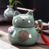 15.5cm Chinese Cat Shape Tea Caddy Ceramic Sealed Jar Storage Tea Box Kung Fu Tea Set view 3
