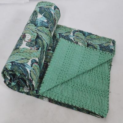 Indian Twin Size Kantha Bedding Bedspread, Bohemian Kantha Throw, Floral Bed Cover.Vintage Cotton Gudri