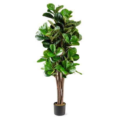 Happygrill 5FT Artificial Greenery Tree, Indoor Fake Fiddle Leaf Fig Tree Plants in Pot, Faux Ficus Lyrata Tree for Home, Office, Living Room Decoration
