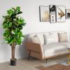 Happygrill 5FT Artificial Greenery Tree, Indoor Fake Fiddle Leaf Fig Tree Plants in Pot, Faux Ficus Lyrata Tree for Home, Office, Living Room Decoration view 2