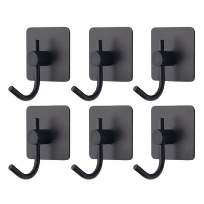 VAEHOLD 6 Pack Adhesive Wall Hooks, Heavy Duty Sticky Holder Aluminum Towel Hooks for Hanging Coat, Hat, Key, Clothes, Closet Hook Wall Mount for Kitchen, Bathroom, Office (Black)