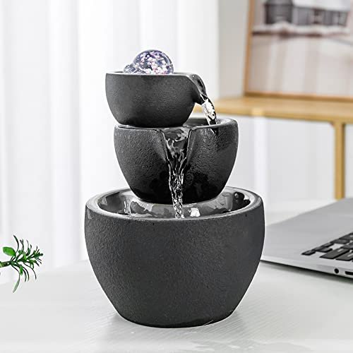 Ceramic Tabletop Fountain with Ball for Indoor Table Desk Office and Home Decoration (Black)