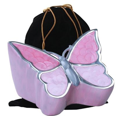 MEMORIALS 4U Butterfly Sculpture Cremation Urn - Handcrafted Metal Urn for Human Ashes - Artistic Urn with Velvet Bag (Pink Adult)