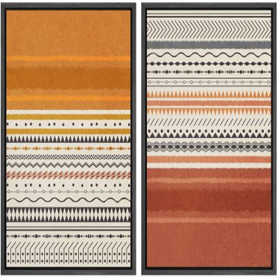 wall26 Framed Canvas Print Wall Art Set Tribal Southwest Polygon Pattern Rust Color Blocks Abstract Shapes Illustrations Modern Chic Relax/Calm for Living Room, Bedroom, Office - 16"x24"x2 Black