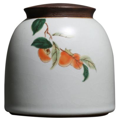 11.5cm Ru Kiln Ceramics Persimmon Pattern Tea Caddy Sealed Retro Tea Jar Tea Set