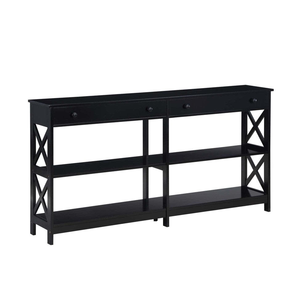 Convenience Concepts Oxford 2-Drawer Console Table with Shelves, 60", Black