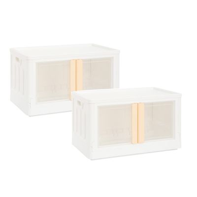 Folding and Stackable Container with Doors and Handles | Storage Container | Storage Organizer | Storage Totes | Trunk Organizer, 72 Liter, Set of 2, White&Cream Handle
