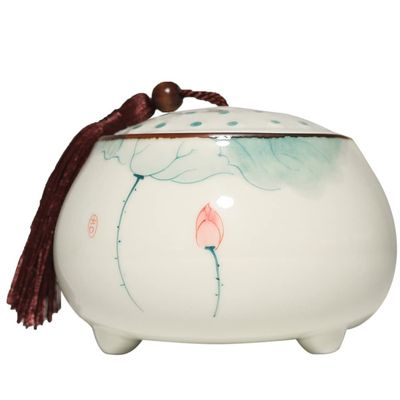 12.8cm Hand Painted Lotus Pattern Tea Caddy Ceramic Sealed Tea Storage Jar Kung Fu Tea Set