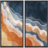 wall26 Framed Canvas Print Wall Art Set Blue, Orange and White Watercolor Color Waves Abstract Shapes Illustrations Modern Chic Relax/Calm for Living Room, Bedroom, Office - 16"x24"x2 Black view 1
