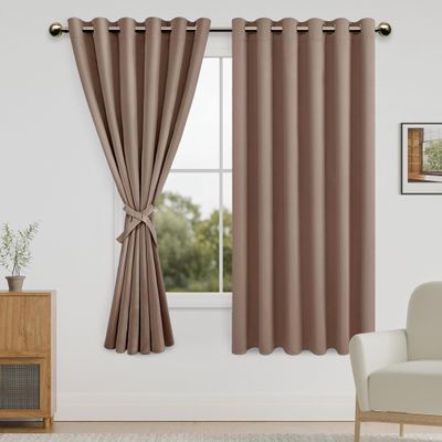 DWCN Blackout Curtains for Bedroom with Tiebacks - Room Darkening Privacy Grommet Top Window Curtains for Living Room, 70 x 63 inch Length, Cappuccino, Set of 2 Panels