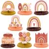 8 Pcs 1st Rainbow Party Decorations Rainbow Centerpieces for Tables Muted Rainbow Party Decor Birthday Table Centerpiece Honeycomb Paper Centerpiece for Birthday Baby Shower Supplies view 1