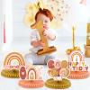 8 Pcs 1st Rainbow Party Decorations Rainbow Centerpieces for Tables Muted Rainbow Party Decor Birthday Table Centerpiece Honeycomb Paper Centerpiece for Birthday Baby Shower Supplies view 2