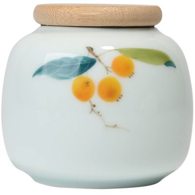 7.7cm Hand Painted Loquat Pattern Tea Caddy Ceramic Sealed Tea Jar Kung Fu Tea Set