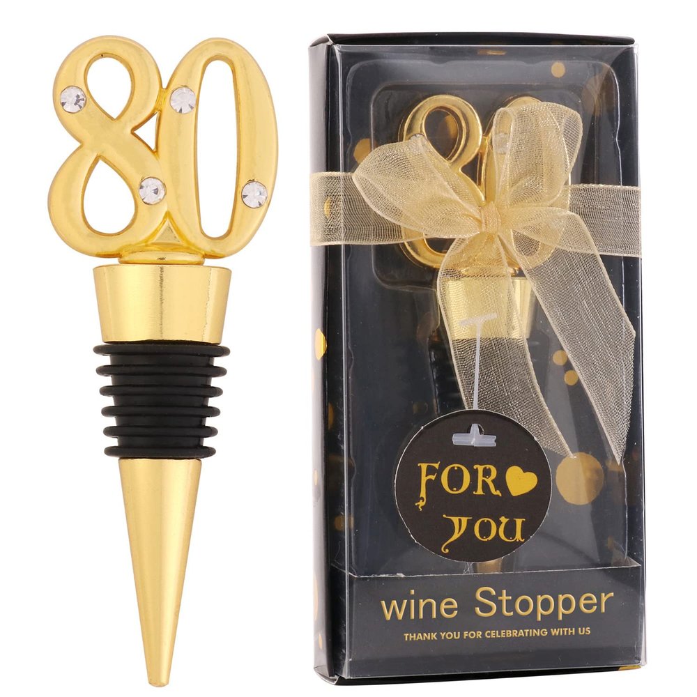 24 Pack 80th Birthday Favors For Guests-80 Years Old Wine Bottle Stoppers With Gift Box For 80th Wedding Anniversary Party Favor Decoration Souvenirs