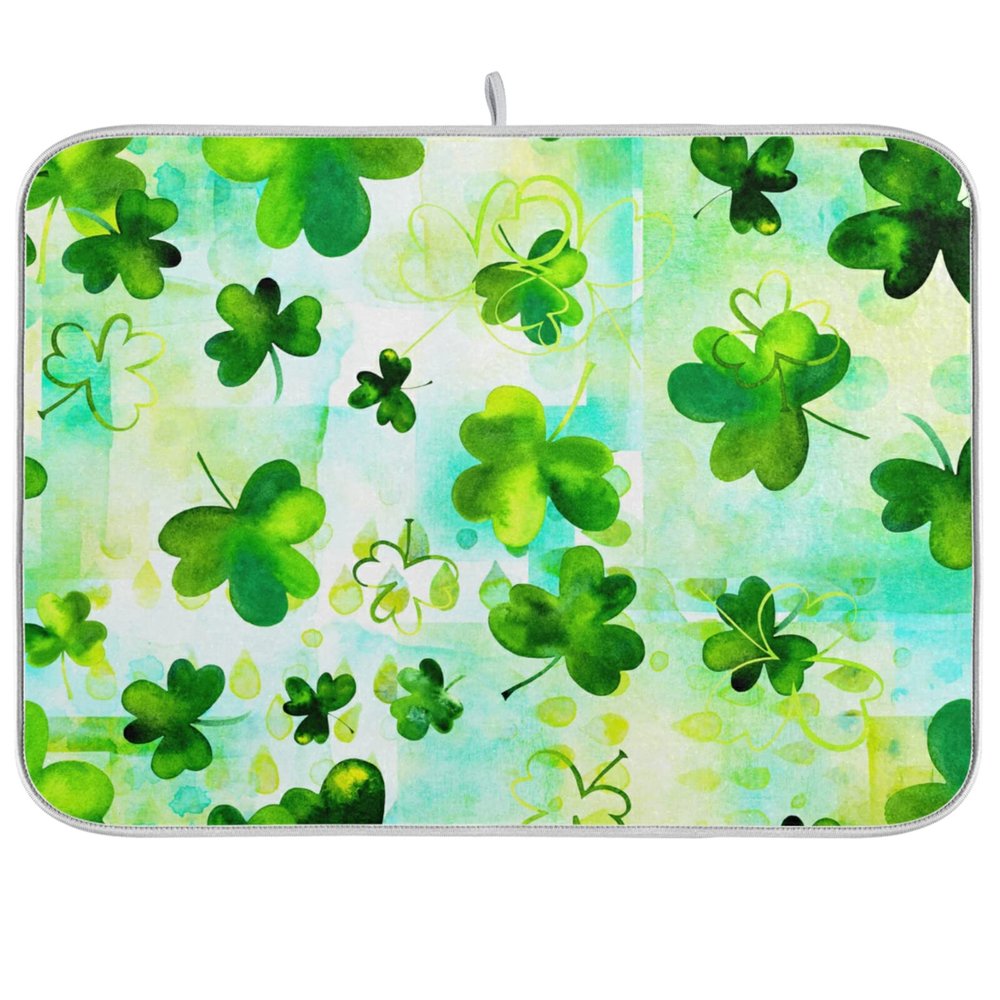 Absorbent Dish Drying Mat for Kitchen Counter - Clover Clover Microfiber Drying Pad, Reversible Drainer Mats for Countertop, Large 18" x 24"
