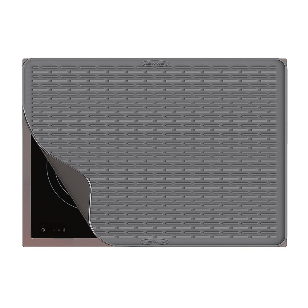 Silicone Stove Top Cover for Electric Stove 28''x20'', Extra Large Dish Drying Mat, 28 x 20 Trivet Mat for Hot Pot, Silicone Stove Top Protector -Grey