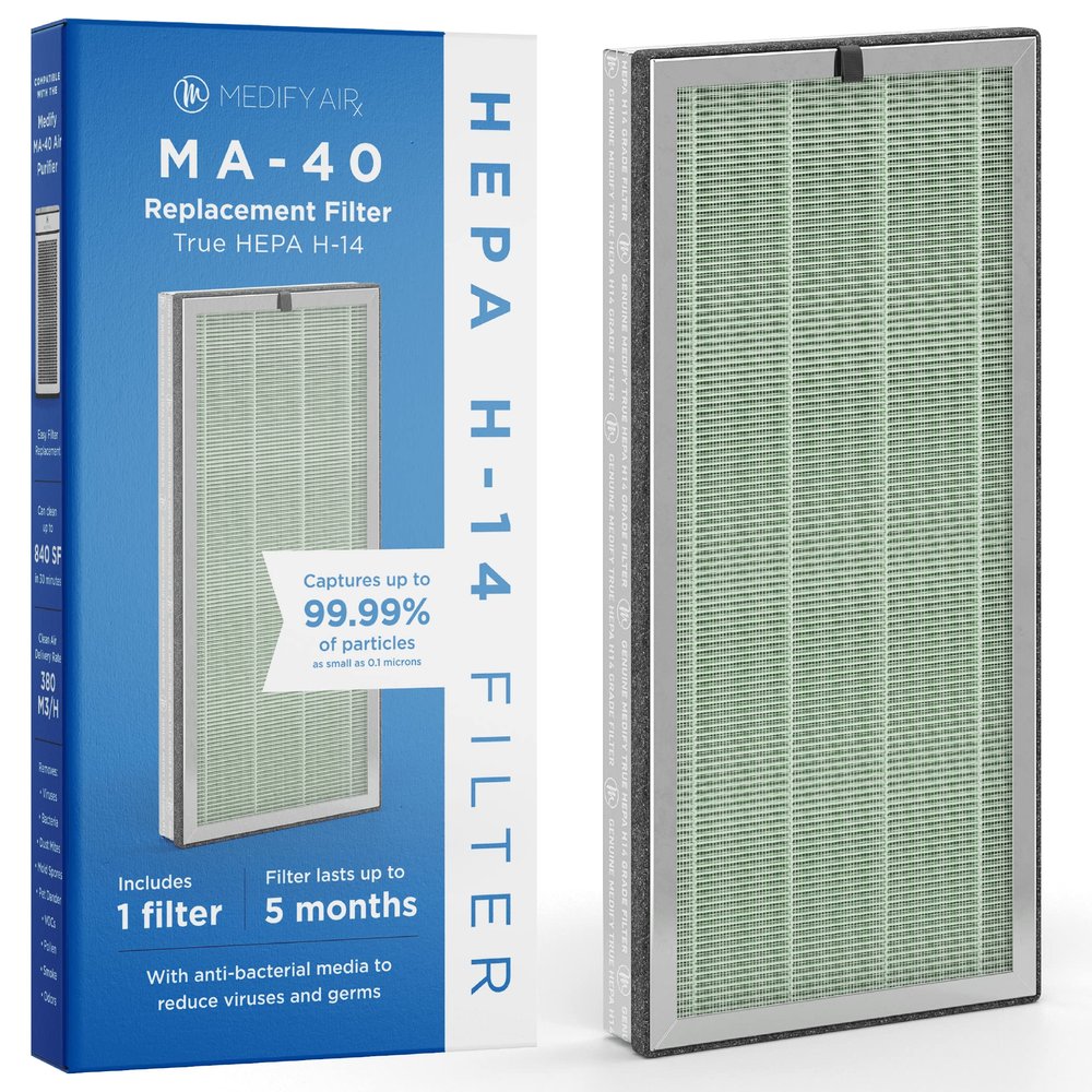Medify MA-40 Genuine Replacement Filter for Allergens, Smoke, Wildfires, Dust, Odors, Pollen, Pet Dander | 3 in 1 with Pre-filter, True HEPA H13 and Activated Carbon for 99.9% Removal | 1-Pack