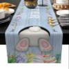 Easter Table Runner 36 Inches Long, Easter Bunny Butt Egg Cotton Linen Table Runners, Spring Floral Butterfly Blue Watercolor Kitchen Dinner Burlap Tablerunner for Table/Dresser/Dining/Party/Wedding view 1