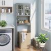 BestComfort Wooden Over The Toilet Storage Cabinet, Home Bathroom Space Saver, Double Doors, Adjustable Shelf Organizer, Open Storage Shelf, Freestanding Toilet Storage Rack Unit (Gray), Grey view 3