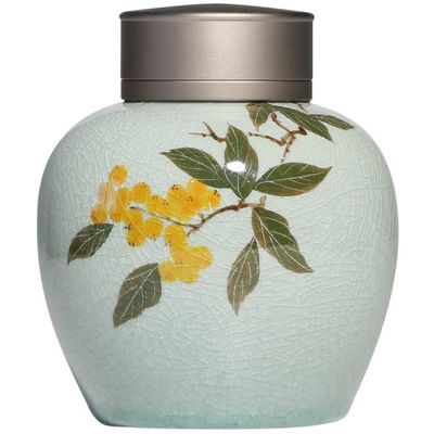 10cm Hand Painted Loquat Pattern Sealed Tea Jar Storage Tea Caddy Ceramics Tea Set