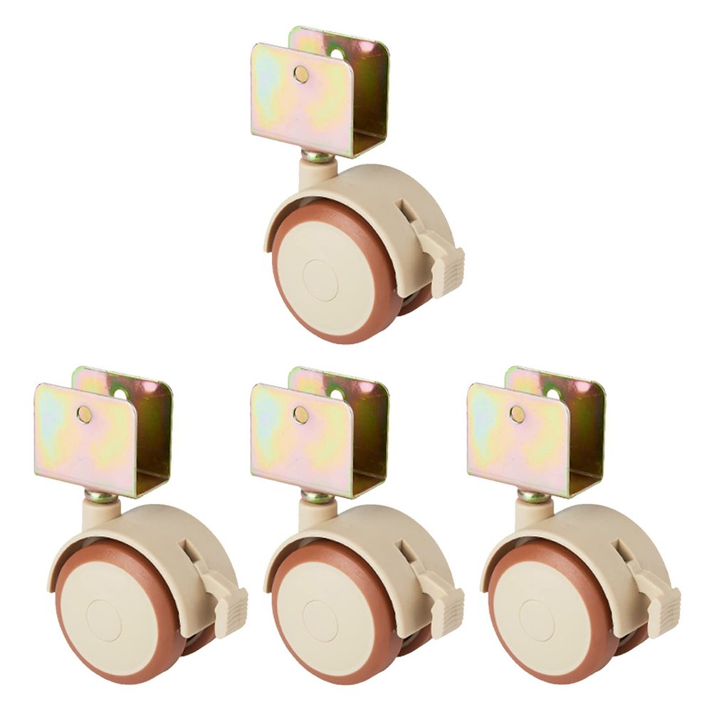 Small Swivel Castors, 4 Pcs Rubber Furniture Casters, Transport Castors Wheels, U-Bracket, Inner Width of Splint: 20/22/25mm, Swivel Casters with Brake, Load-Bearing 60 Kg,U22mm