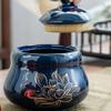 13.8cm Lotus Pattern Tea Caddy Ceramic Storage Sealed Jar Chinese Creative Tea Set view 3