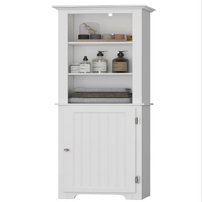 UTEX 64" Freestanding Storage Cabinet, Bathroom Tall Silm Cabinet with Doors and Adjustable Shelves, Free Standing Linen Tower, Home Storage Furniture, White