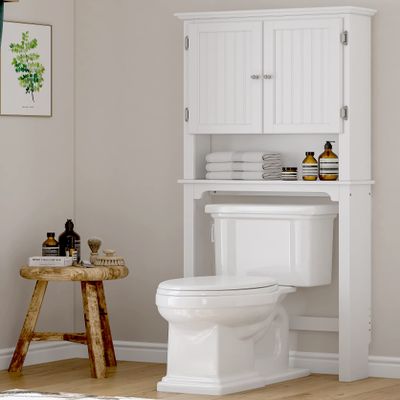 UTEX Over The Toilet Storage Cabinet, Over Toilet Bathroom Organizer with Adjustable Shelves and Double Doors, White
